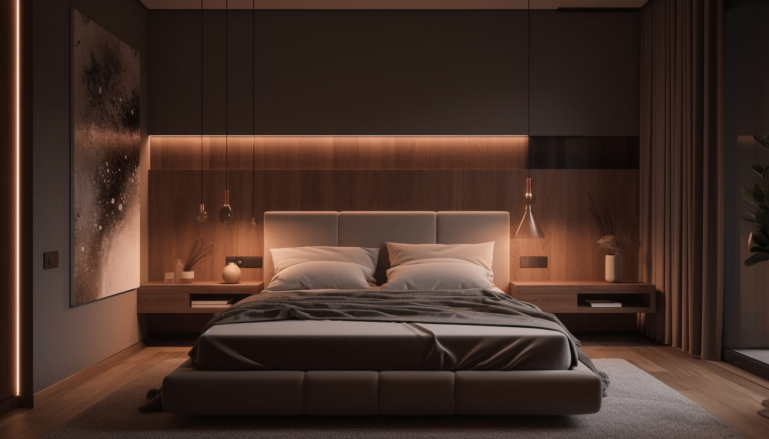 Luxury bedroom joinery with custom bed in Dubai